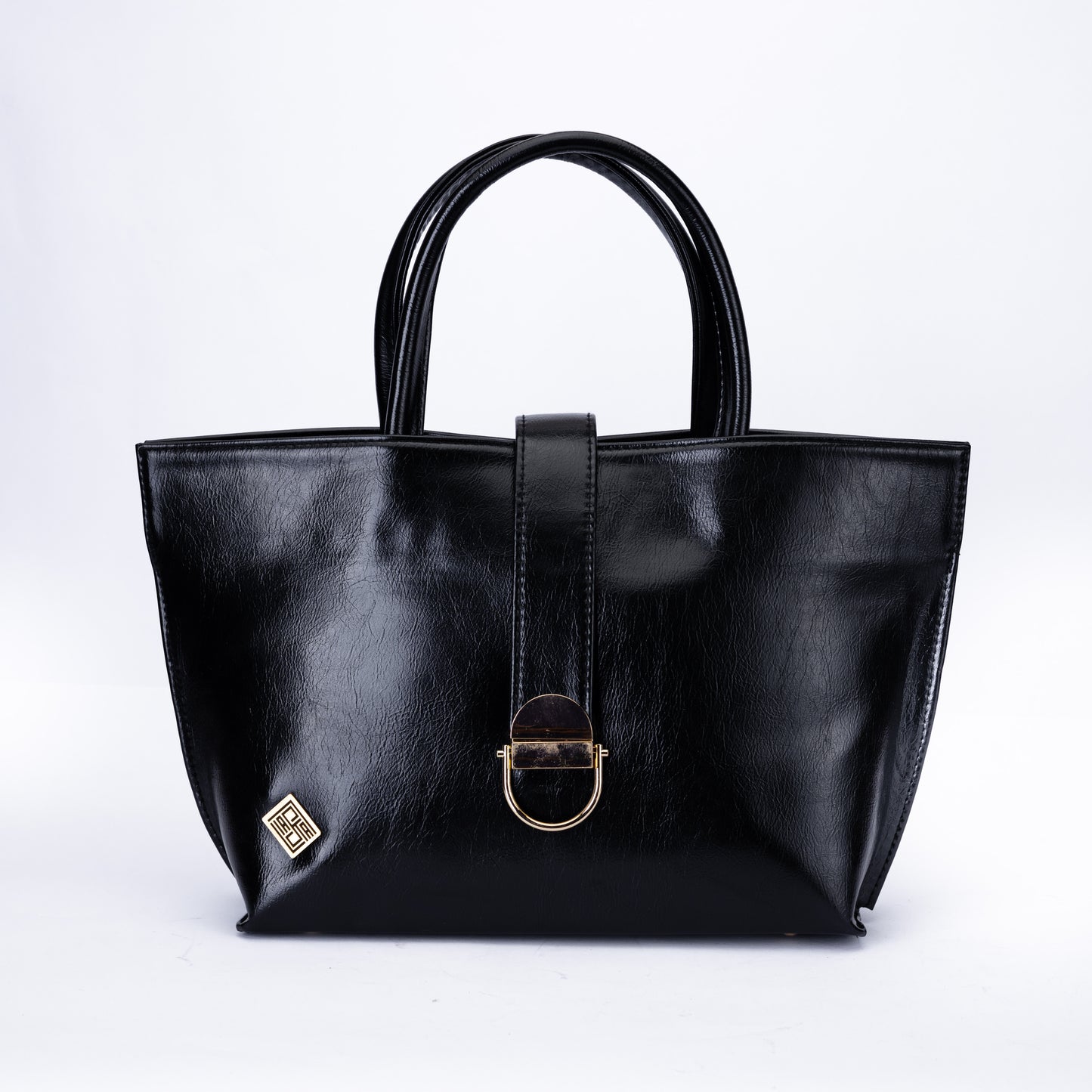 Minimal Glossy Handbag with Gold Accent