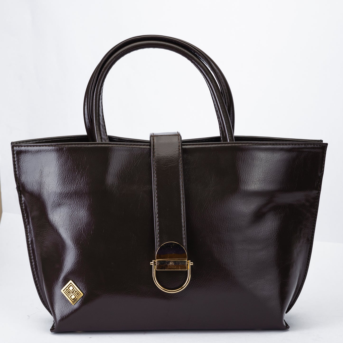 Minimal Glossy Handbag with Gold Accent
