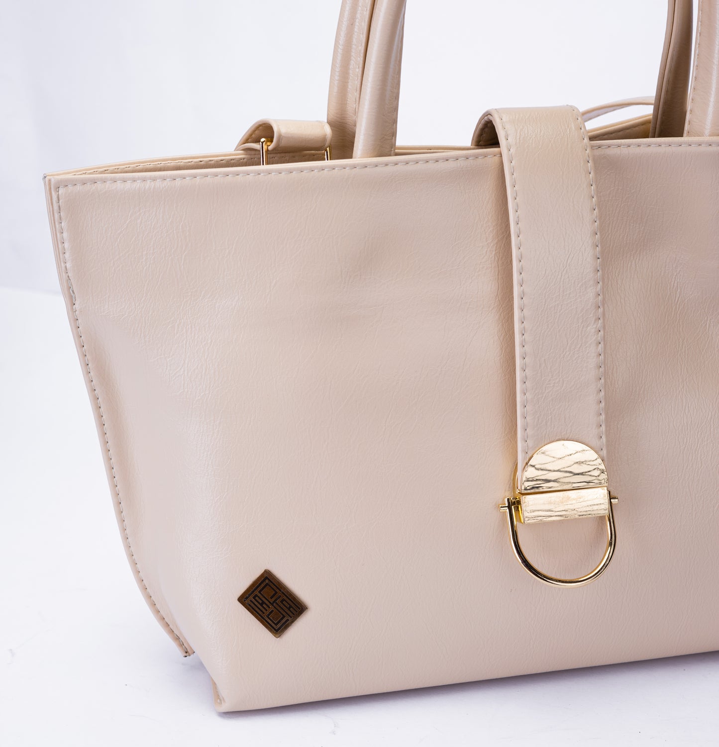 Minimal Glossy Handbag with Gold Accent