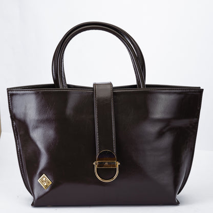 Minimal Glossy Handbag with Gold Accent